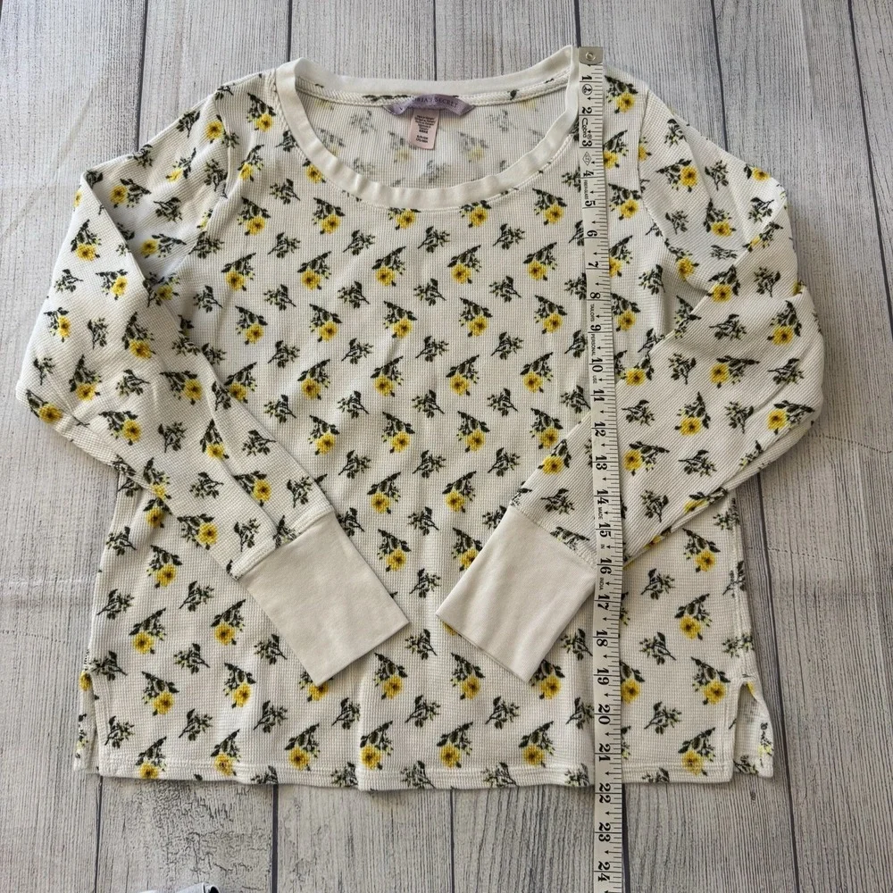 Victoria's Secret Floral Thermal Pajama Set Women's Cream Yellow Waffle Knit S